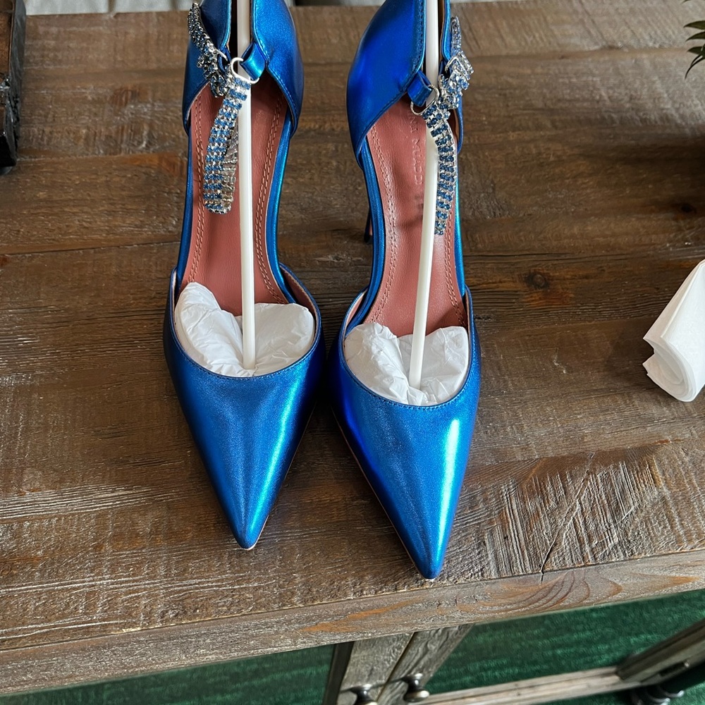 Amina Muaddi Ursina Metallic leather heels